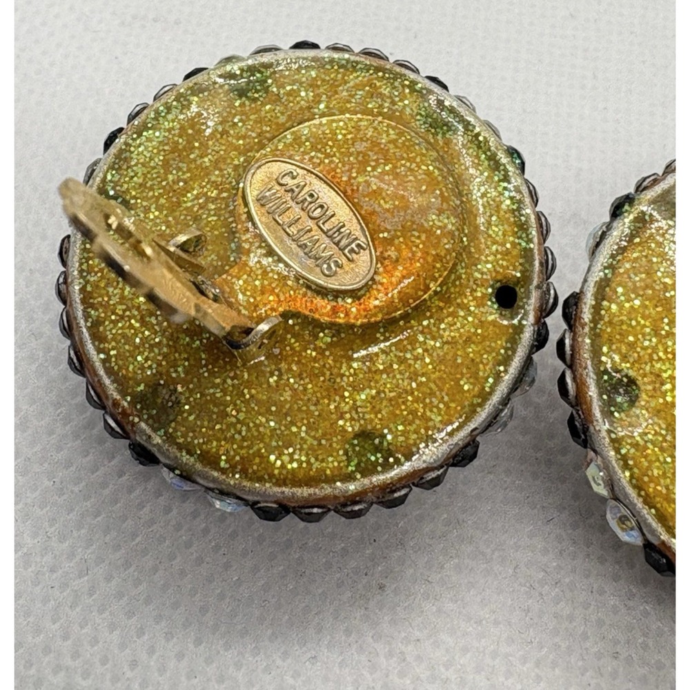 Vintage Caroline Williams Clip-On Earrings Colorful Rhinestone Leopard Print 90s - Picture 7 of 10